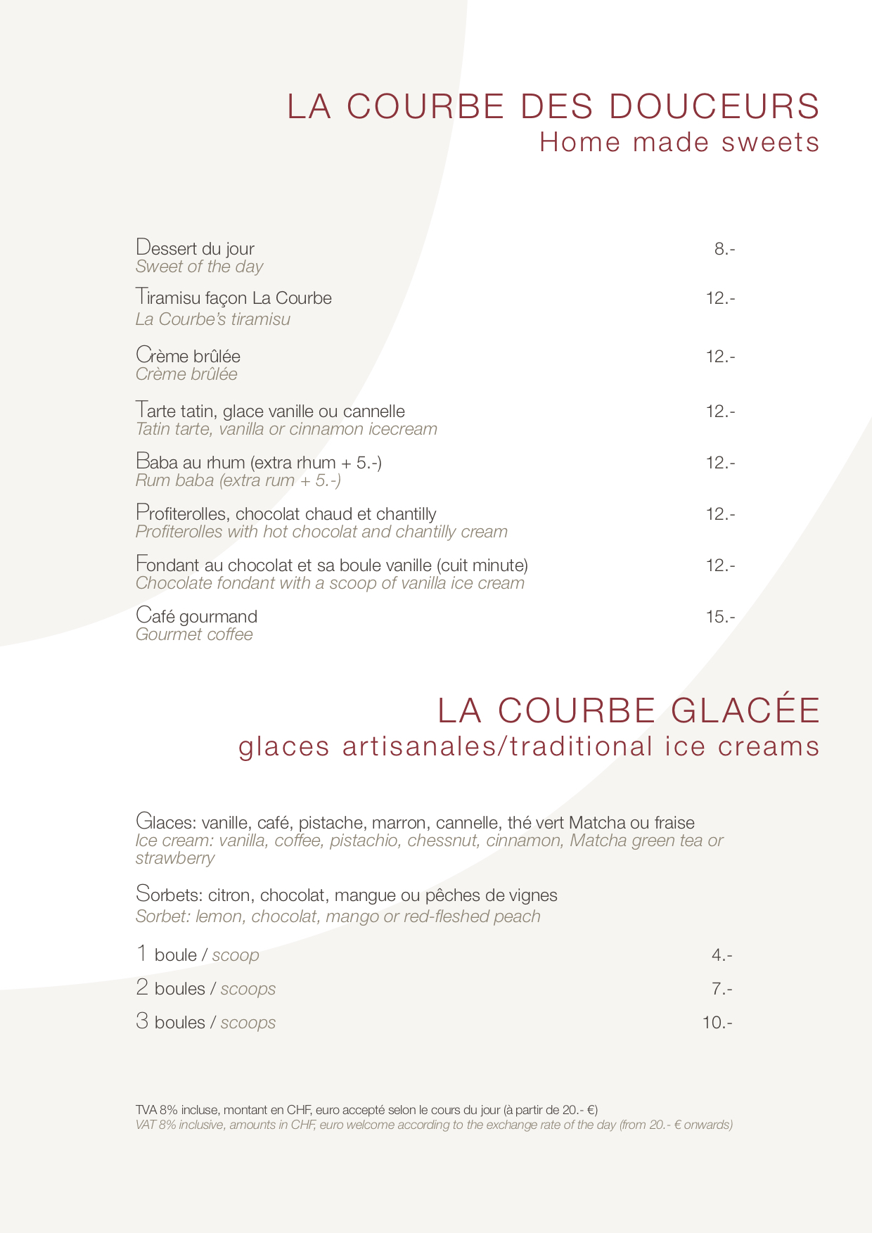 Menu La Courbe Restaurant Menu La Courbe Restaurant